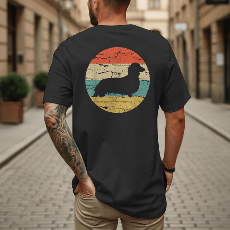 Dachshund Long Haired Dog Vintage Mom Dad Retro Men's Back Print T-Shirt