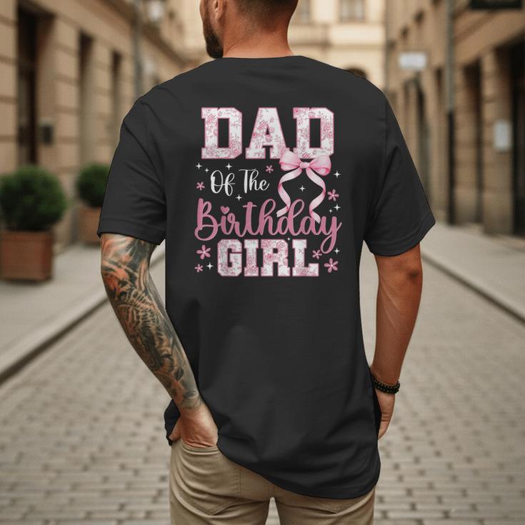 Dad Of The Birthday Girl Pink Bow Flower Birthday Girl Men's Back Print T-Shirt