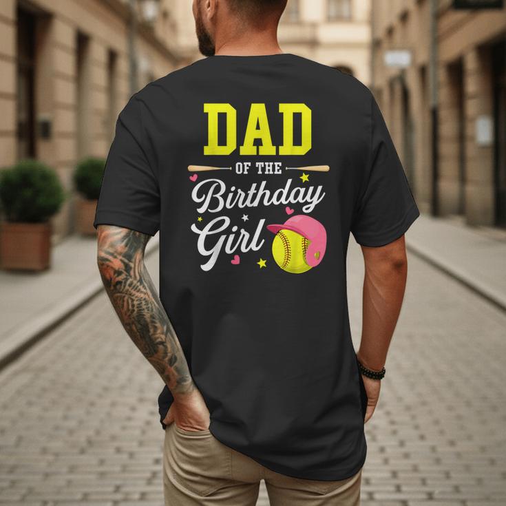 Dad Of The Birthday Girl Softball Player Theme B-Day Daddy Men's Back Print T-Shirt