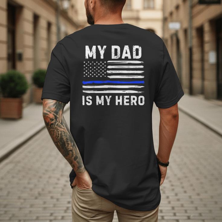 My Dad Is My Hero Police Officer Blue Line American Flag Men's Back Print T-Shirt