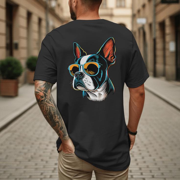 Dad Mom Cool Dog Sunglasses Boston Terrier Men's Back Print T-Shirt