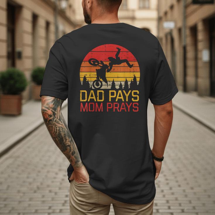 Dad Pays Mom Prays Dirt Bike Retro Motocross Boys Kids Men's Back Print T-Shirt