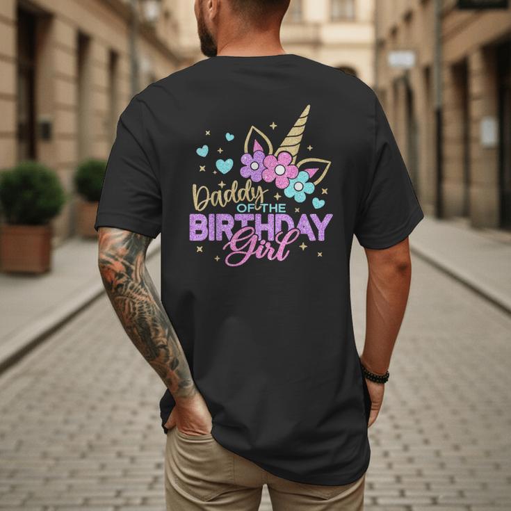 Daddy Of The Birthday Princess Girl Dad Unicorn Bday Party Men's Back Print T-Shirt