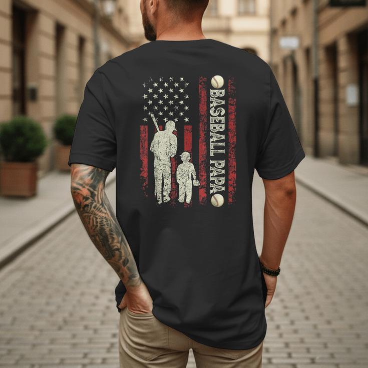 Father's Day Baseball Papa USA Flag Dad Men Baseball Men's Back Print T-Shirt