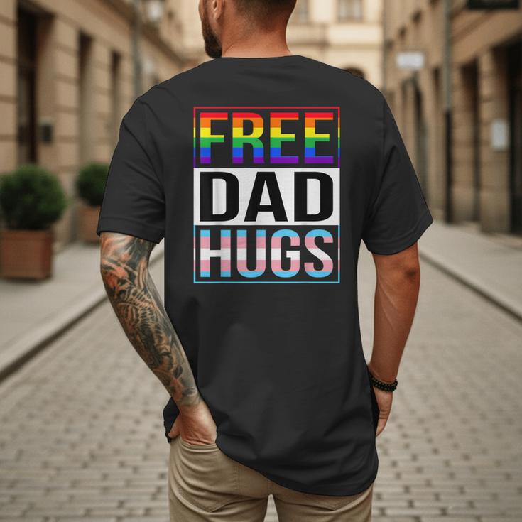 Free Dad Hugs LGBT Gay Pride Month Transgender Rainbow Flag Men's Back Print T-Shirt