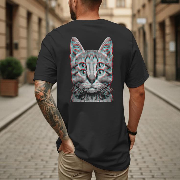 Glitch Weird Cat Kitten Optical Illusion Cat Mom Dad Men's Back Print T-Shirt