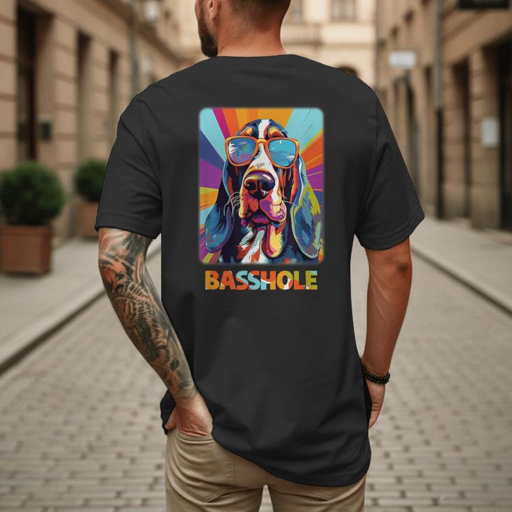 Mom & Dad Of a Basshole Basset Hound With Glasses -Adults Short Sleeve Men's Back Print T-Shirt