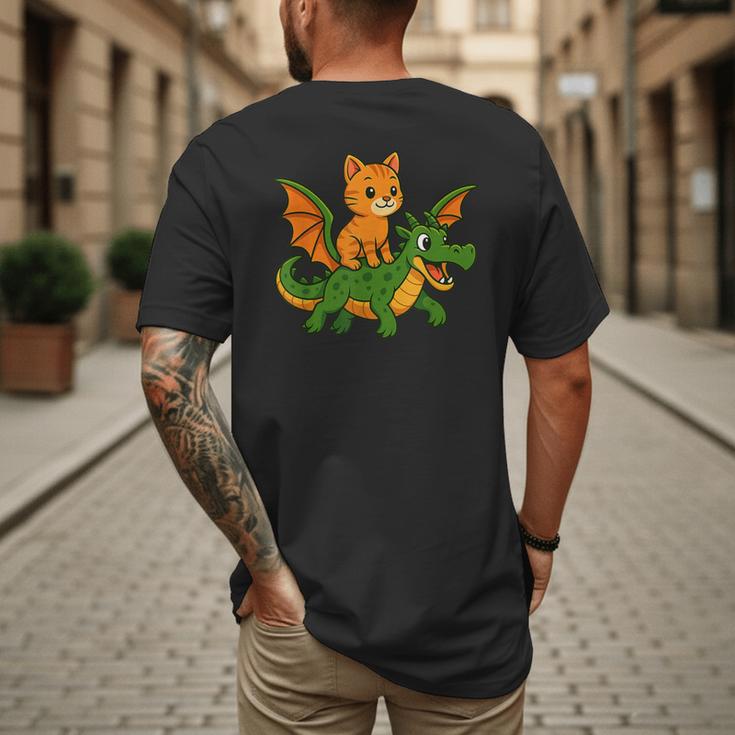 Orange Cat Dragon Riding Animal Lover Mom Dad Kids Men's Back Print T-Shirt