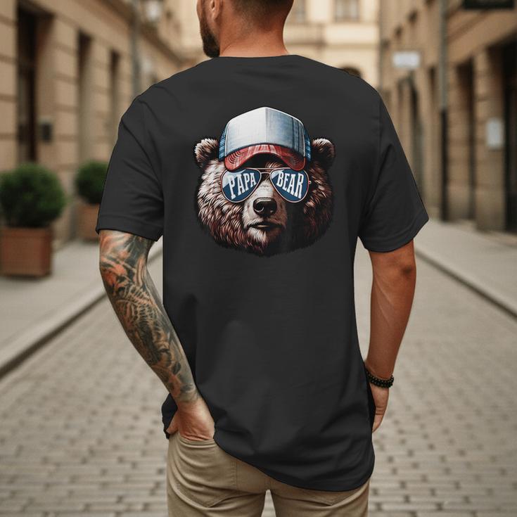 Papa Bear Face Cool Dad Style Retro Fathers Day Daddy Bear Men's Back Print T-Shirt