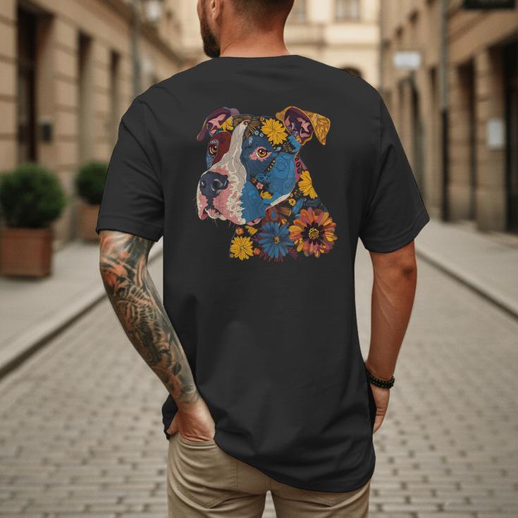 Pitbull Floral Dog Lover Vintage Flower Art Pitbull Mom Dad Men's Back Print T-Shirt