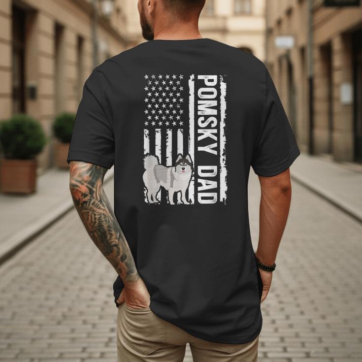 Pomsky Dad American Flag Pomsky Owner Pomsky Lover Men's Back Print T-Shirt