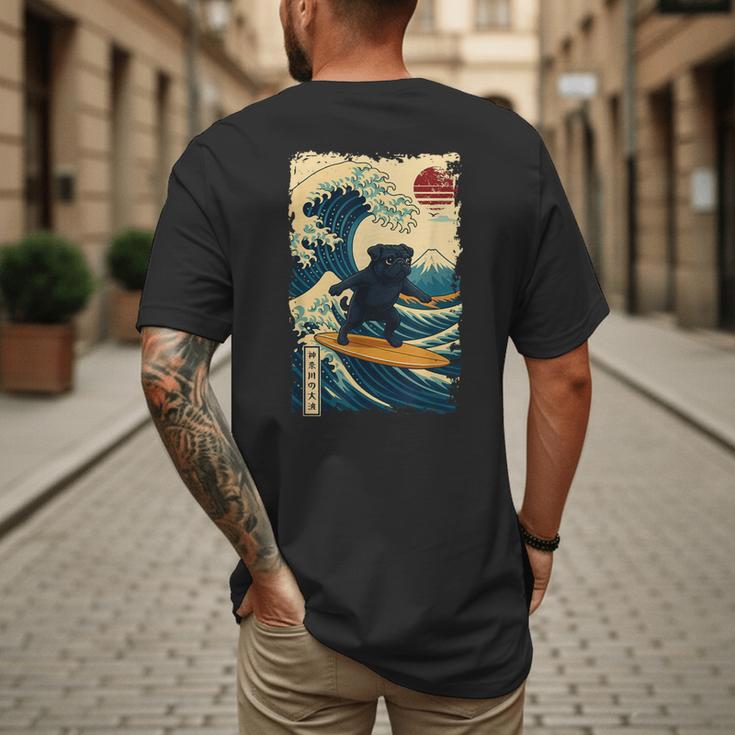 Pug Japanese Kanagawa Wave Surfing Japan Mom Dad Kids Men's Back Print T-Shirt Pug Japanese Kanagawa Wave Surfing Japan Mom Dad Kids Men's Back Print T-Shirt
