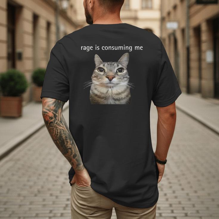 Rage Is Consuming Me Silly Staring Cat Meme Dad Mom Men's Back Print T-Shirt Rage Is Consuming Me Silly Staring Cat Meme Dad Mom Men's Back Print T-Shirt