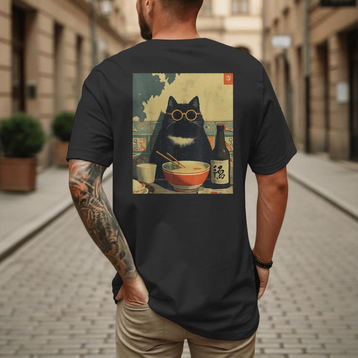 Vintage Japanese Cat Ramen Cat Dad Retro Graphic Women Men's Back Print T-Shirt