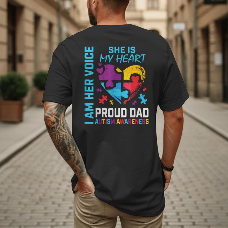 I Am Her Voice She Is My Heart Autism Awareness Daughter Dad Men's Back Print T-Shirt