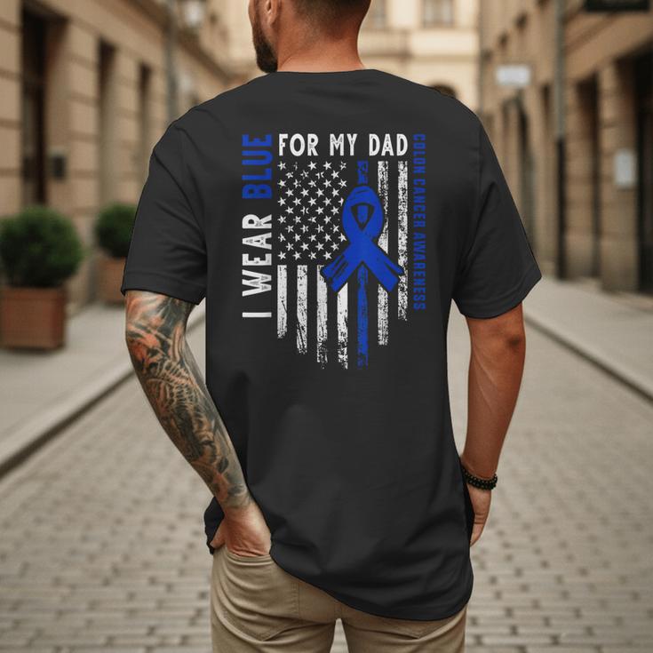 I Wear Blue For My Dad Colon Cancer Awareness Blue USA Flag Men's Back Print T-Shirt