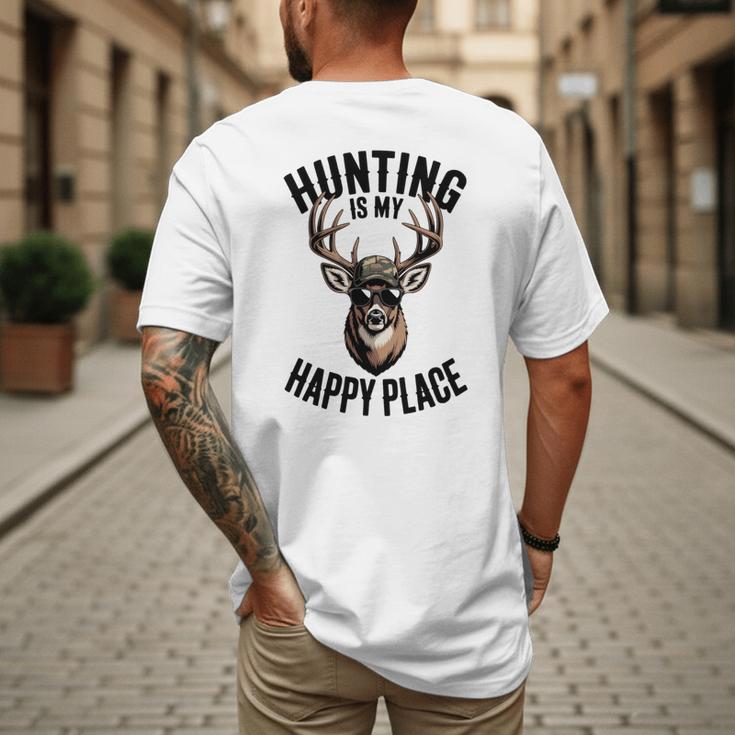 Camo Deer Hunting Is My Happy Place Dad Hunter Men's Back Print T-Shirt