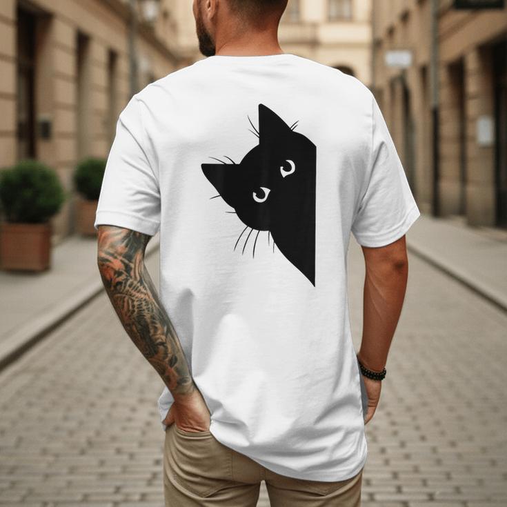 Curious Cat Peeking Sneaky Cat Cat Mom Cat Dad Men's Back Print T-Shirt Curious Cat Peeking Sneaky Cat Cat Mom Cat Dad Men's Back Print T-Shirt