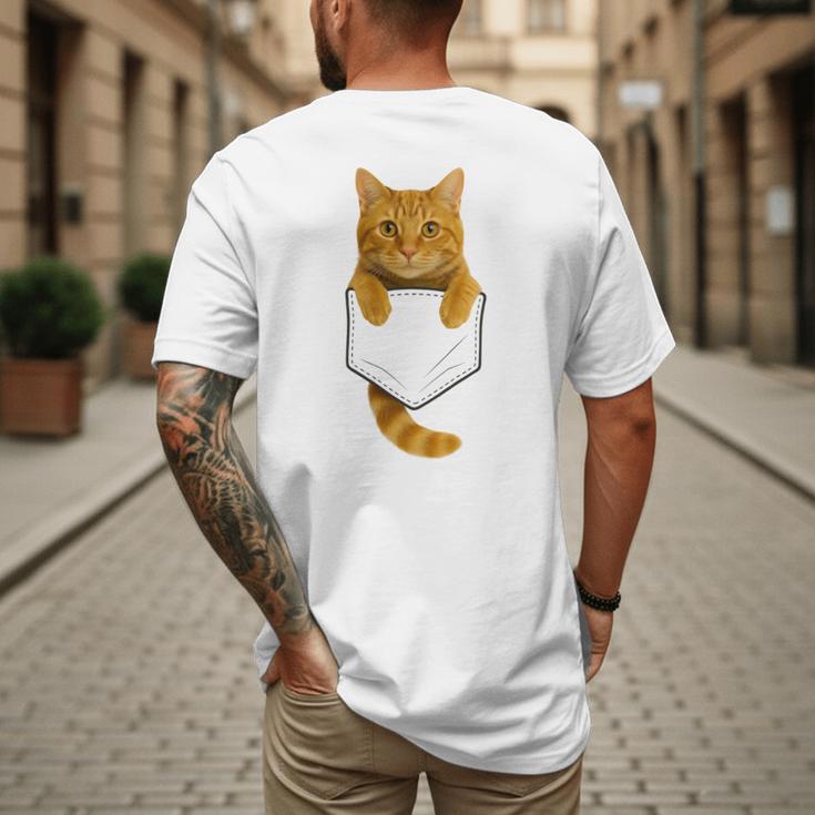 Cute Tabby Cat Pocket Cat Mom Cat Dad Cat Lover Men's Back Print T-Shirt