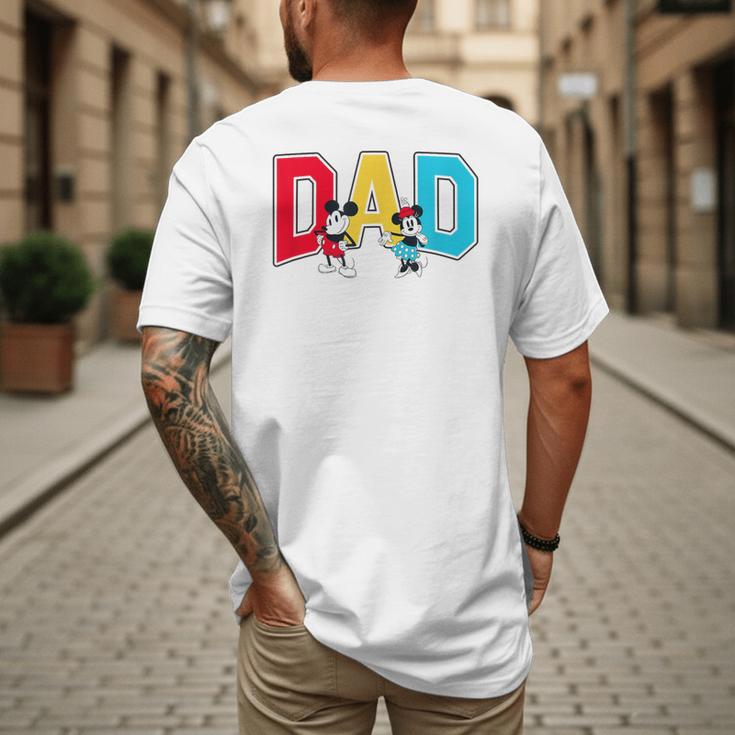 Disney Mickey And Friends Mickey Minnie Dad Collegiate Logo Men's Back Print T-Shirt