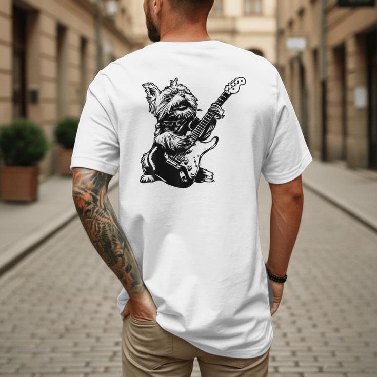 Dog Guitarist Guitar Yorkie Dad Mom For Men Women Men's Back Print T-Shirt