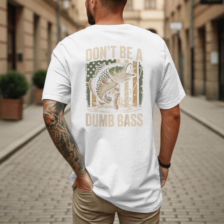 Don't Be A Dumb Bass Fish Camo American Flag Dad Jokes Men's Back Print T-Shirt