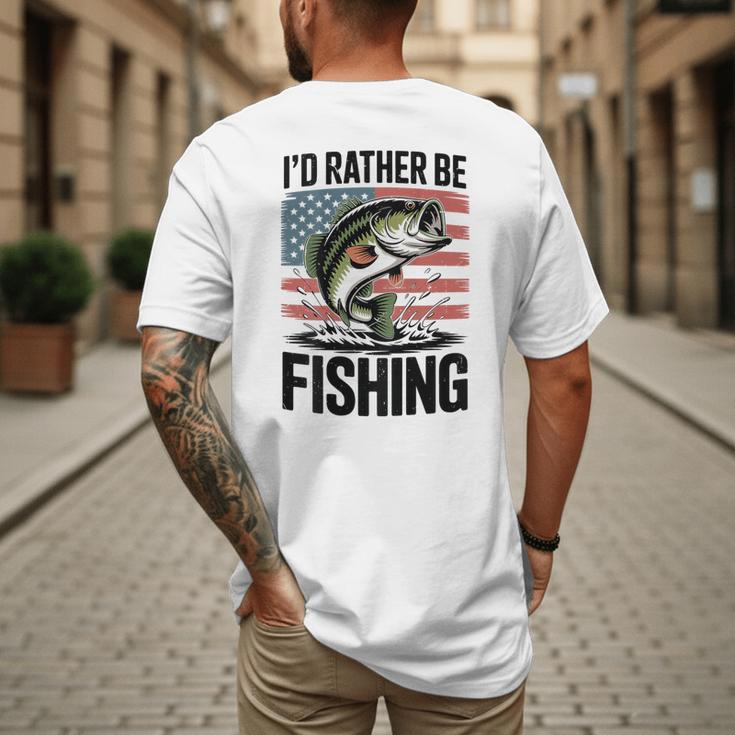 I'd Rather Be Fishing Bass Fish Dad Joke American Flag Men's Back Print T-Shirt