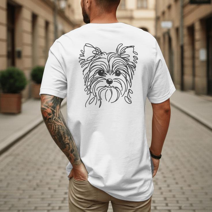 Line Art Dad Mom Dog Teecup Yorkie Men's Back Print T-Shirt Line Art Dad Mom Dog Teecup Yorkie Men's Back Print T-Shirt