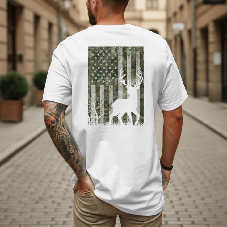 US Flag Deer Elk Buck Camoflage Hunting Hunter Dad Grandpa Men's Back Print T-Shirt