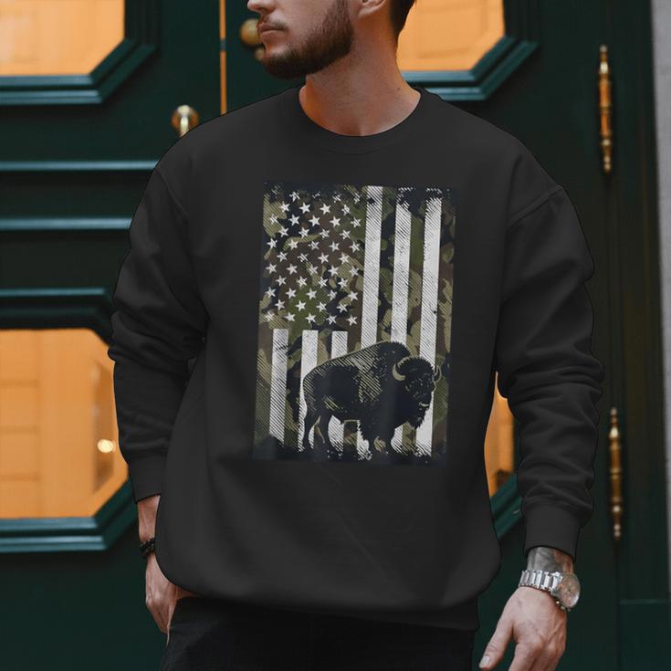 Camo USA Flag Bison Camouflage Hunting Wildlife Hunter Dad Men Sweatshirt Camo USA Flag Bison Camouflage Hunting Wildlife Hunter Dad Men Sweatshirt