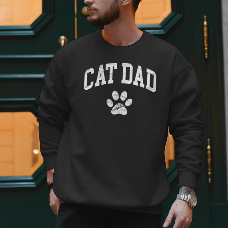 Cat Dad Vintage Distressed Cat Paw Men Sweatshirt