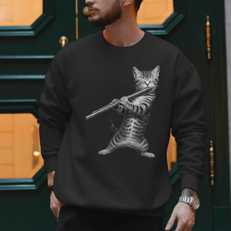 Cat Playing Flute For Cat Lover Cat Mom Cat Dad Men Sweatshirt