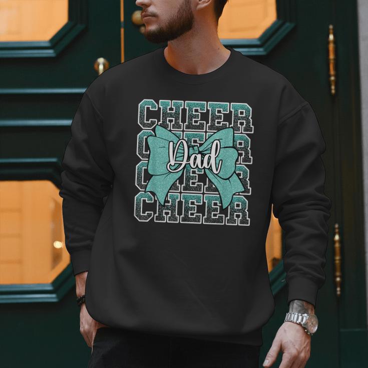 Cheer Dad Daddy Bow Sport Cheerleader Cheerleading Teal Blue Men Sweatshirt