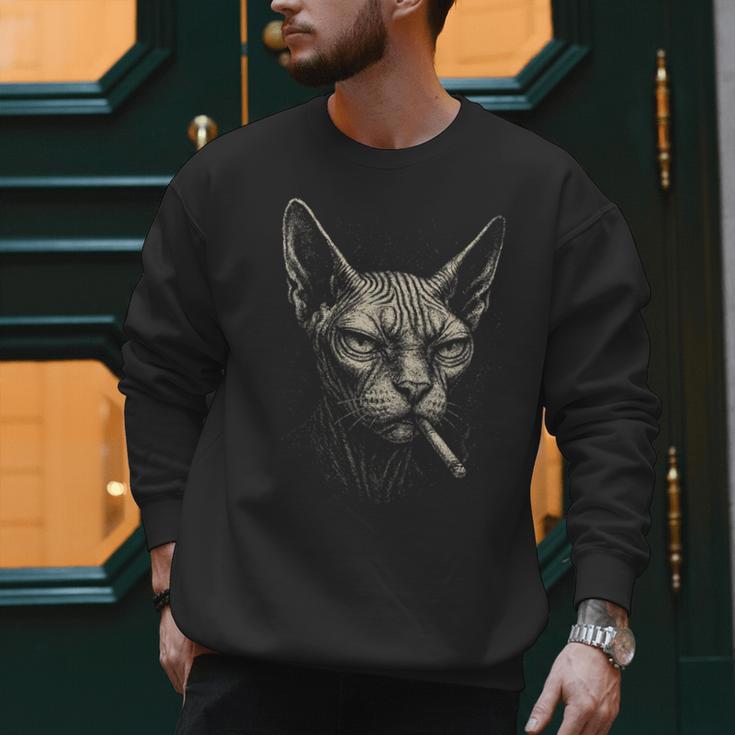 Cigarette Smoking Sphynx Cat Meme Stupid For Dad Men Sweatshirt