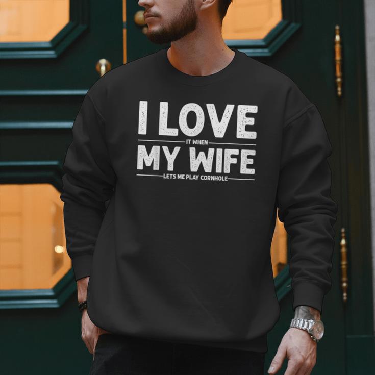 Cool Cornhole Art For Men Dad Love My Wife Husband Corn Hole Small Men Sweatshirt