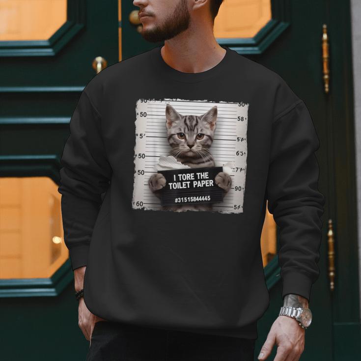 Cute Cat Mugshot Humorous Cat For Cats Lover Cat Mom Cat Dad Men Sweatshirt