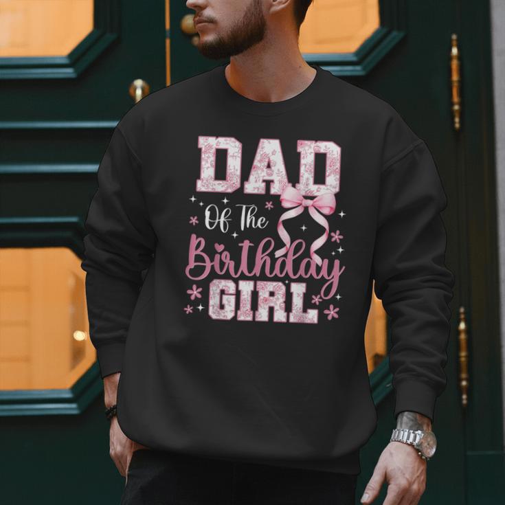 Dad Of The Birthday Girl Pink Bow Flower Birthday Girl Men Sweatshirt