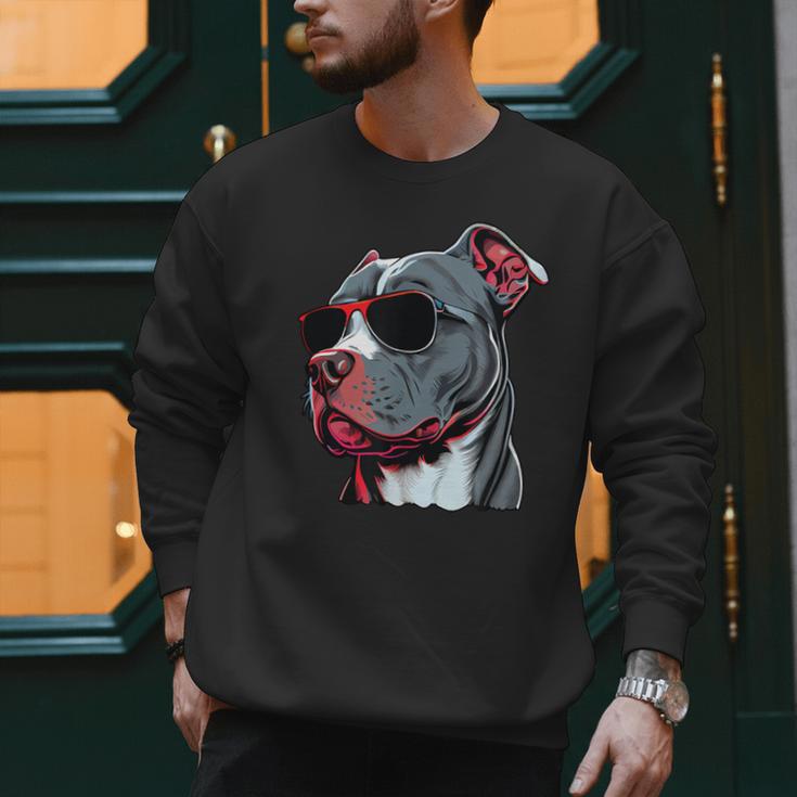 Dad Mom Cool Dog Sunglasses Pitbull Men Sweatshirt