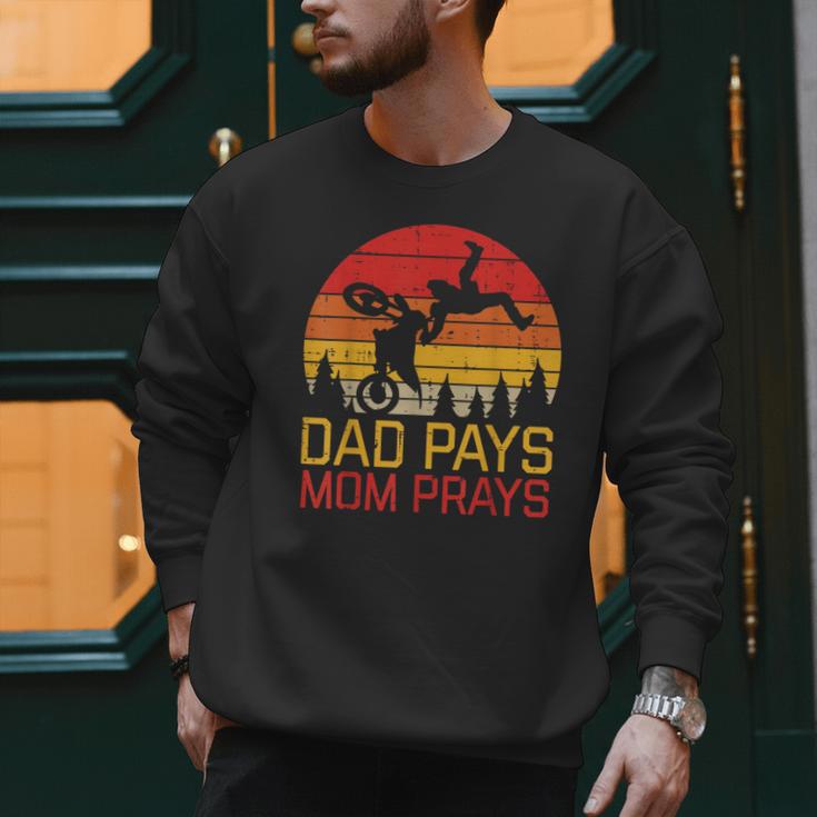 Dad Pays Mom Prays Dirt Bike Retro Motocross Boys Kids Men Sweatshirt