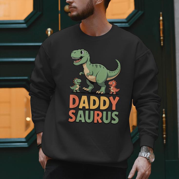 Daddy Saurus Dinosaur Dad Of Two Kids Dino Family Men Sweatshirt