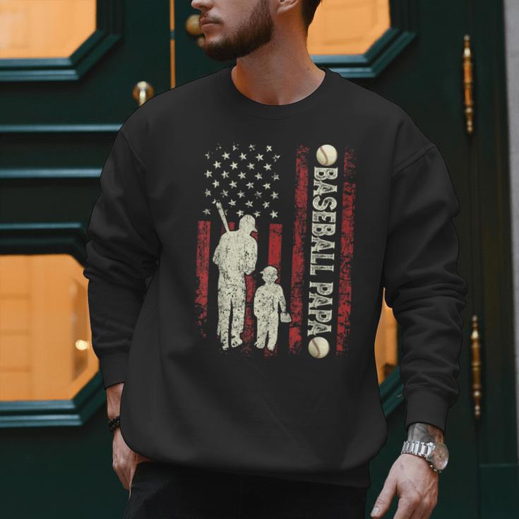 Father's Day Baseball Papa USA Flag Dad Men Baseball Men Sweatshirt