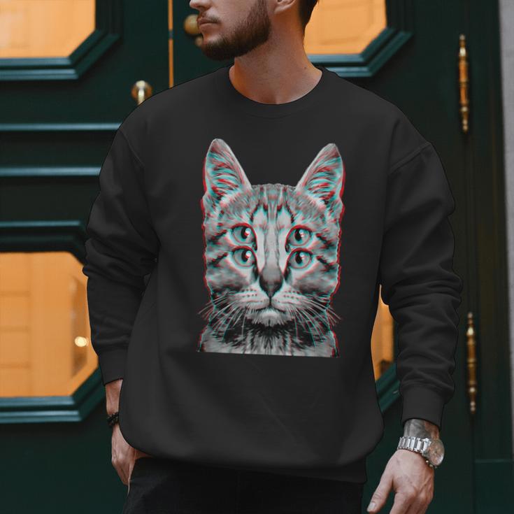 Glitch Weird Cat Kitten Optical Illusion Cat Mom Dad Men Sweatshirt