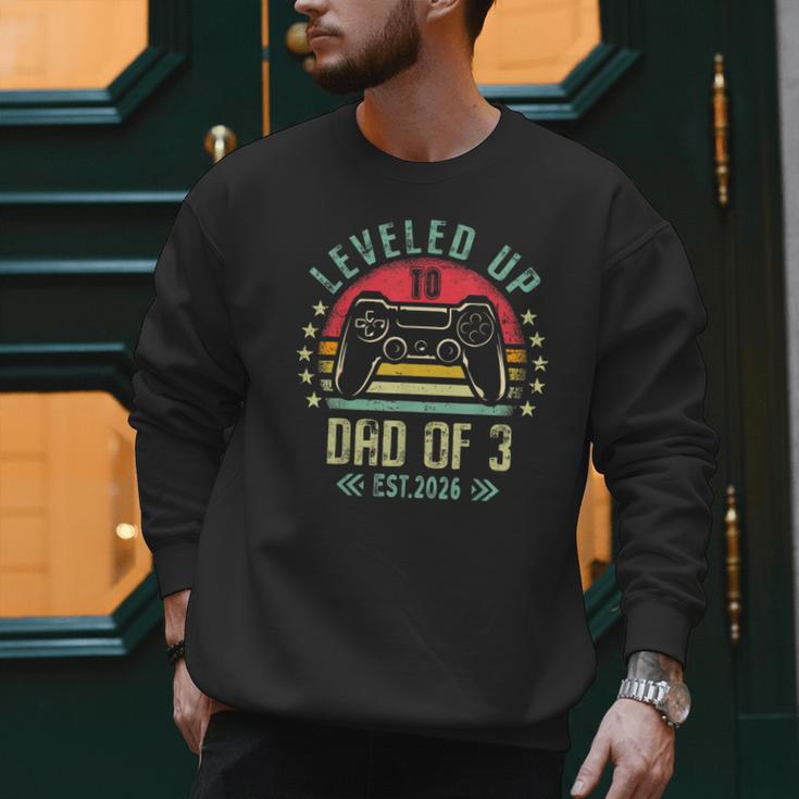 I Leveled Up To Dad Of 3 2026 Promoted To Dad Of Three Kids Men Sweatshirt