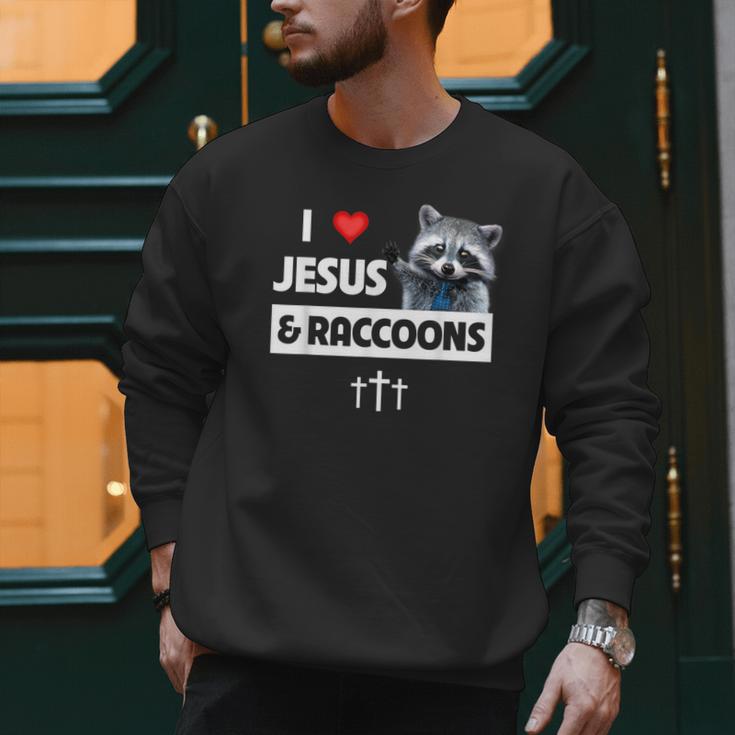I Love Jesus And Raccoons Mom Dad Christian Love Jesus Bible Men Sweatshirt