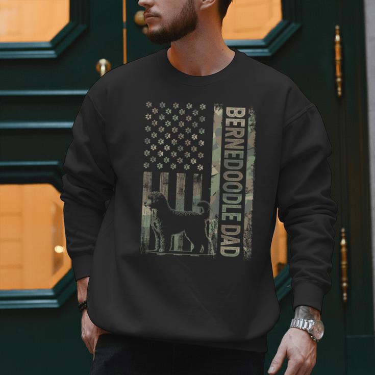 Mini Bernedoodle Dad Camo USA Flag DESIGN ON BACK Men Sweatshirt