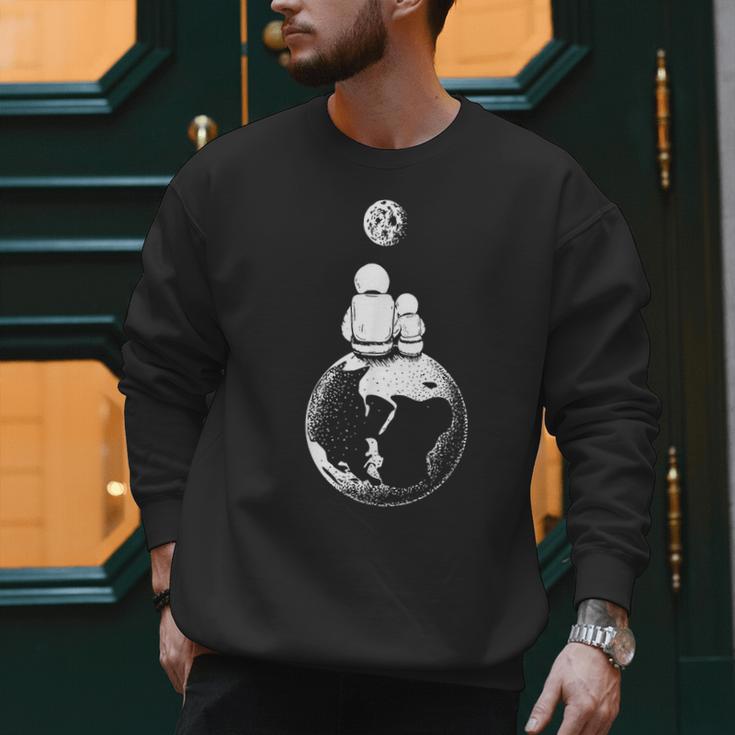 Moon And Astronaut Dad And Baby Space For Father's Day Men Sweatshirt