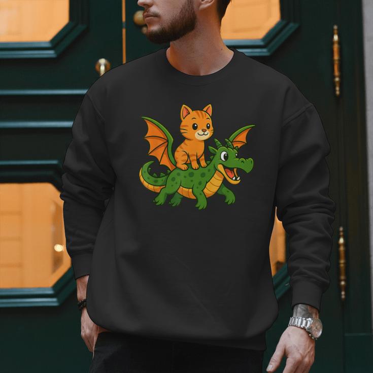 Orange Cat Dragon Riding Animal Lover Mom Dad Kids Men Sweatshirt