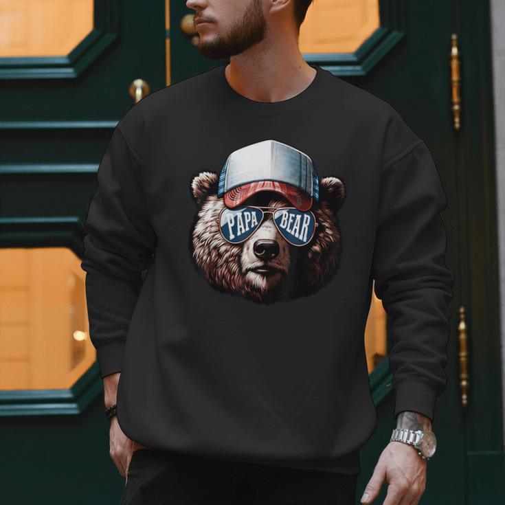 Papa Bear Face Cool Dad Style Retro Fathers Day Daddy Bear Men Sweatshirt
