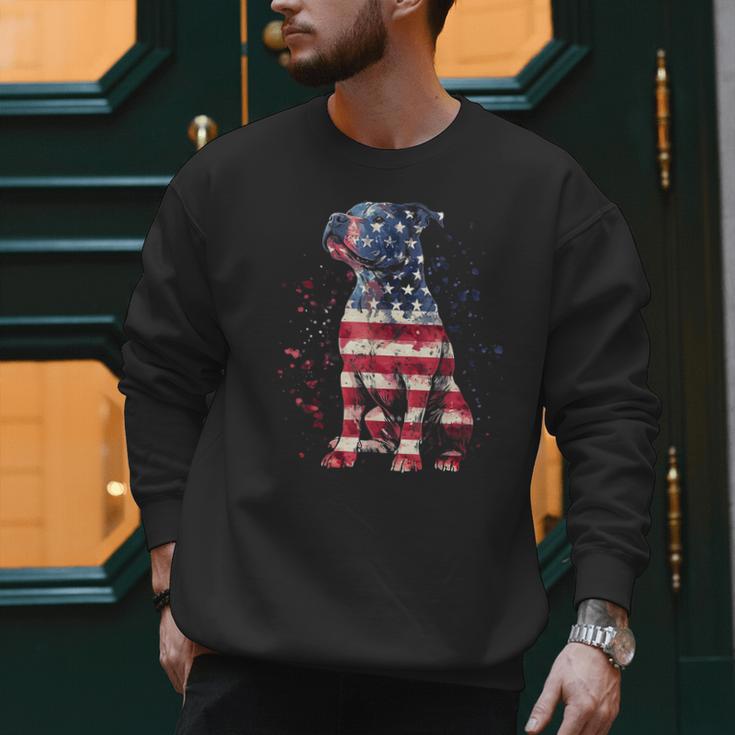 Patriotic Pitbull American Flag 4th Of July Dog Pitbull Dad Men Sweatshirt