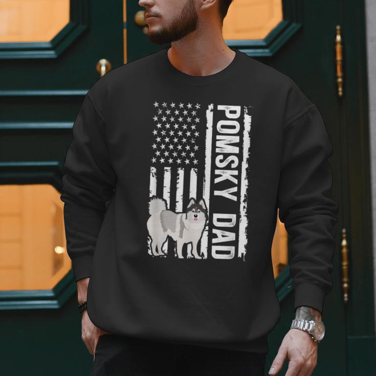 Pomsky Dad American Flag Pomsky Owner Pomsky Lover Men Sweatshirt